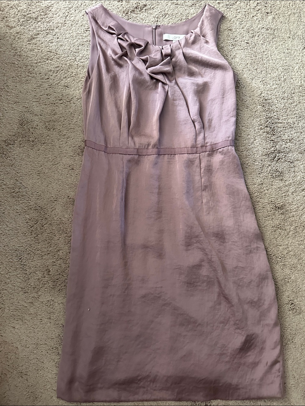 LOFT Mauve Sleeveless Ruffle Detail knee length Dress